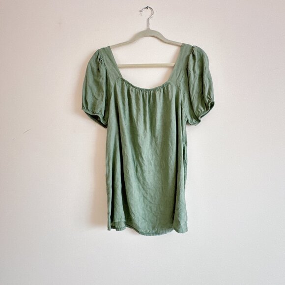 Saje Green Linen Short Sleeve Top - Picture 1 of 7